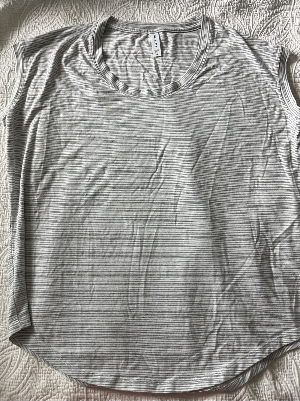 Athleta Light Gray and White Striped Sleeveless Tank medium